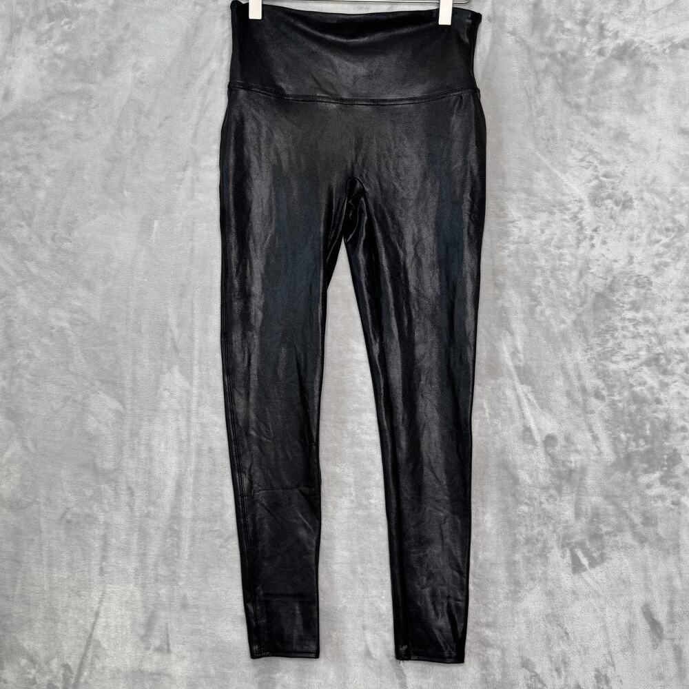 Spanx Leggings Womens Large Black Faux Leather High Rise Shapewear Stretch